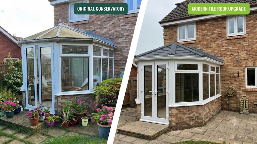 Before and after conservatory roof conversion completed in one week
