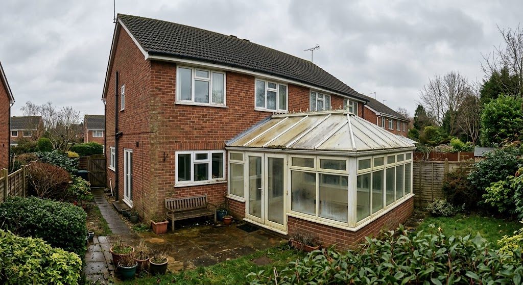 Old glass conservatory roof before GRP conversion in Portsmouth